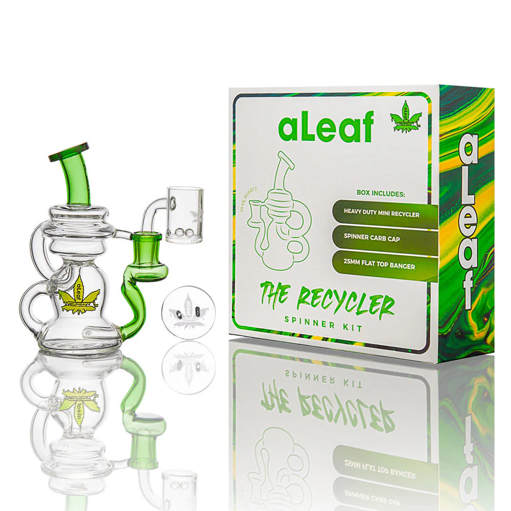 Aleaf Color UFO Perc Recycler Dab Rig – Green | High-Performance Borosilicate Glass Dab Rig with UFO Percolator & Recycler System | Smooth Hits for Wax and Concentrates