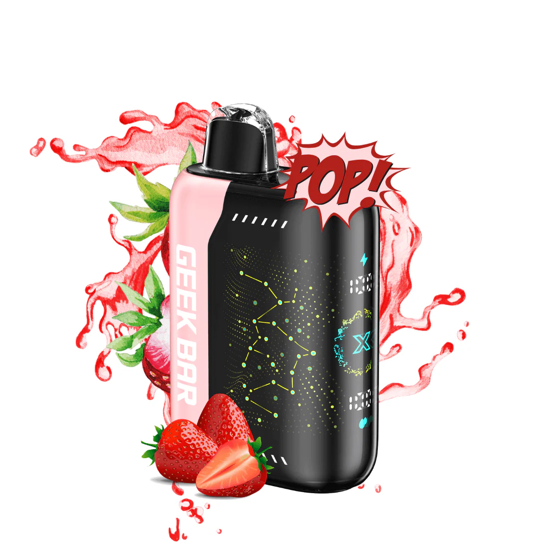 Geek Bar Pulse X 25000 Strawberry B-Pop – Disposable Vape | Up to 25,000 Puffs | Dual Mesh Coil | Turbo & Eco Modes | 5% Nicotine Salt | Strawberry Bubble Pop Flavor | Rechargeable | LED Display