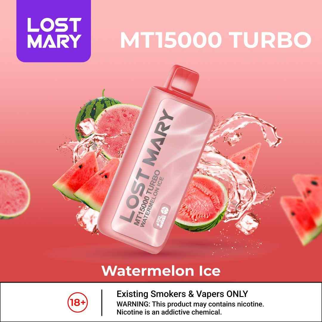Lost Mary MT15000 Watermelon Ice – 15000 Puffs Disposable Vape | Smart LED Screen | Rechargeable USB-C E-Cigarette | Dual Mesh Coil | Crisp Watermelon Menthol Flavor – 1 Count
