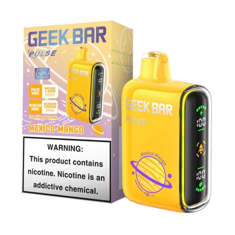Geek Bar Pulse 15000 Puff Disposable Vape – Mexico Mango Flavor – Rechargeable E-Cigarette with Dual Mesh Coil – Sweet & Juicy Tropical Experience – Leakproof & Authentic Design