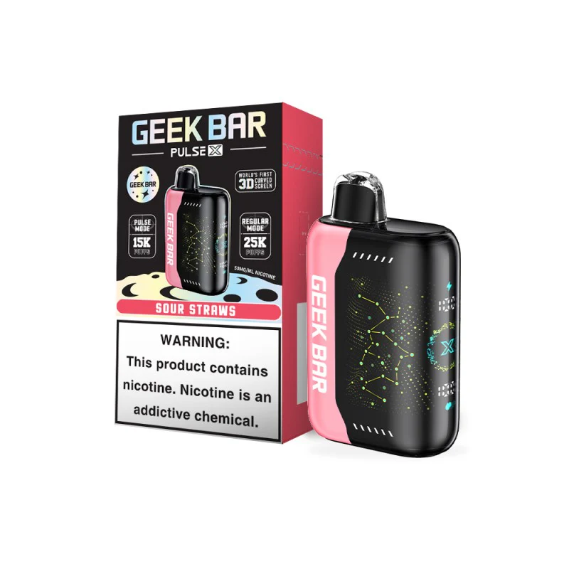Geek Bar Pulse X 25000 Sour Straws – Disposable Vape | Up to 25,000 Puffs | Dual Mesh Coil | Turbo & Eco Modes | 5% Nicotine Salt | Sour Candy Flavor | Rechargeable | Smart LED Display