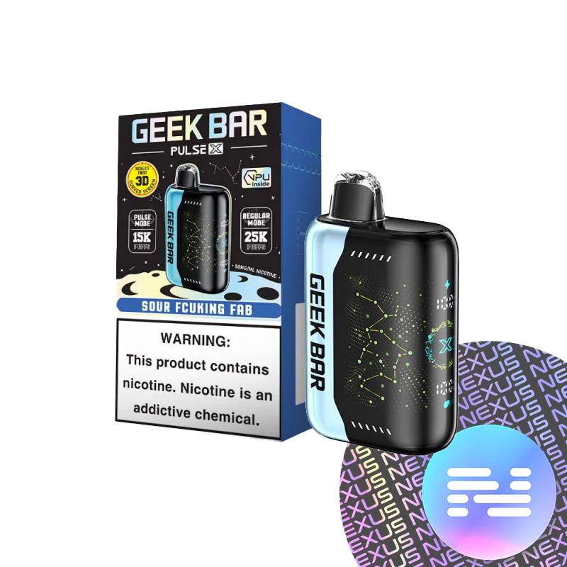 Geek Bar Pulse X 25000 Sour Facking Fab – Disposable Vape | Up to 25,000 Puffs | Dual Mesh Coil | Turbo Mode | 5% Nicotine Salt | Sour Candy Flavor | Rechargeable | LED Display