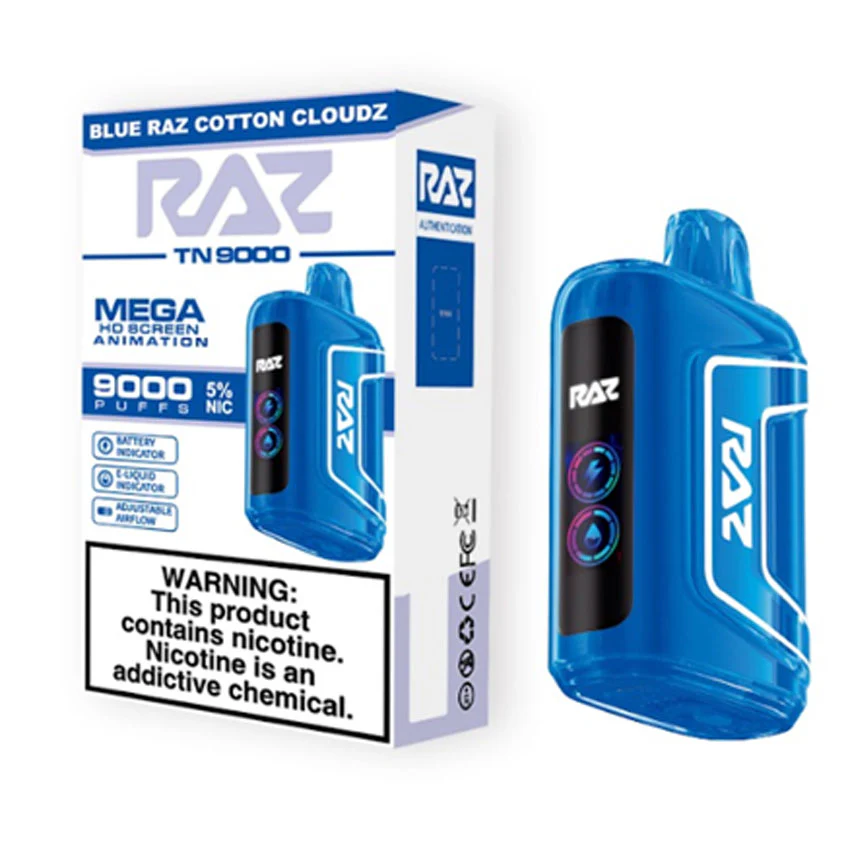 Raz 9000 Puff Disposable Vape – Blue Razz Cotton Cloudz Flavor – 9000 Puffs, Rechargeable, Pre-Filled E-Liquid, Smooth Nicotine Hit | Premium Vape Pen for Adults – No Refills, Just Vape
