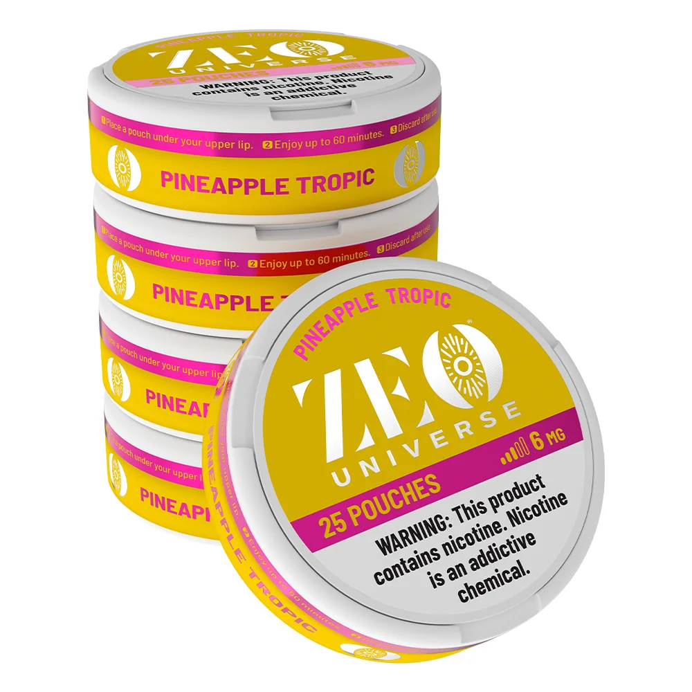 Zeo Pineapple Tropic 6mg Nicotine Pouches – Medium Strength, Fruity Tropical Flavor – Tobacco-Free, Smokeless, Spit-Free – 15 Pouches Per Can for Clean, Refreshing Nicotine Enjoyment