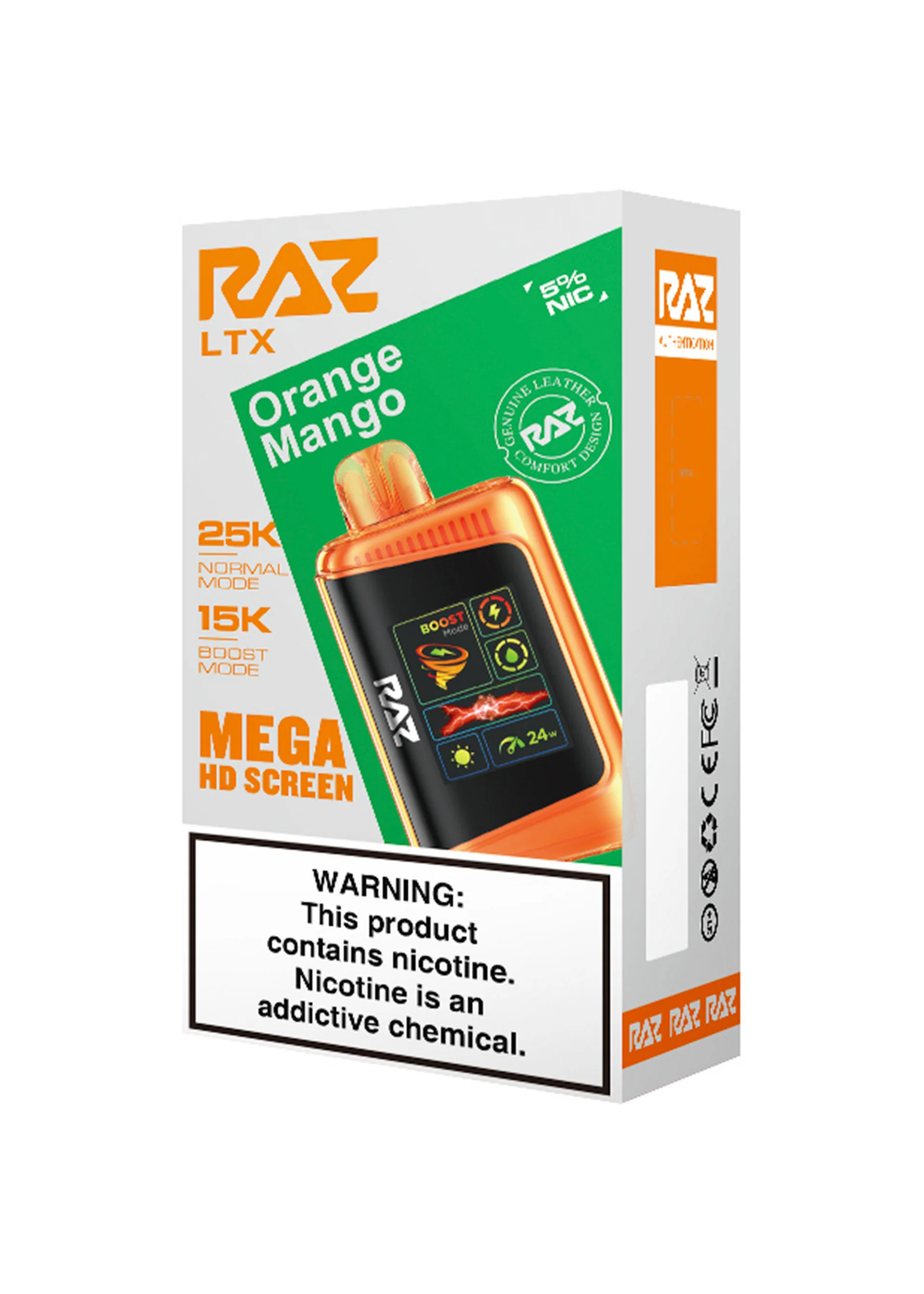 Raz LTX25K Puff Disposable Vape Orange Mango Flavor | Tropical Orange & Mango Blend 25,000 Puffs, USB-C Rechargeable, Pre-Filled E-Liquid | Sweet, Citrusy High-Capacity Nicotine Vape Pen for Adults