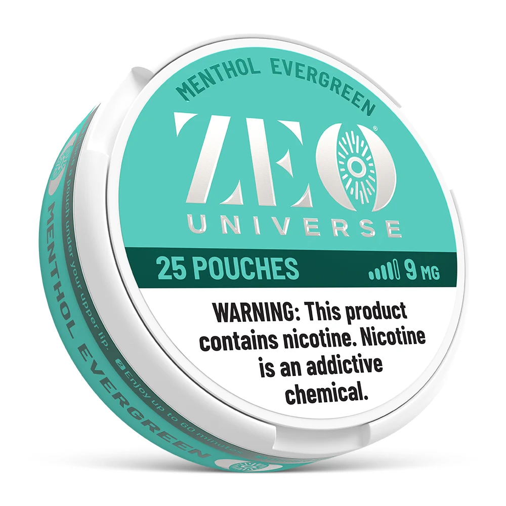 Zeo Menthol Evergreen 9mg Nicotine Pouches – Strong Mint Flavor, Tobacco-Free & Spit-Free – 15 Pouches Per Can – Smokeless, Discreet Oral Nicotine for Experienced Users