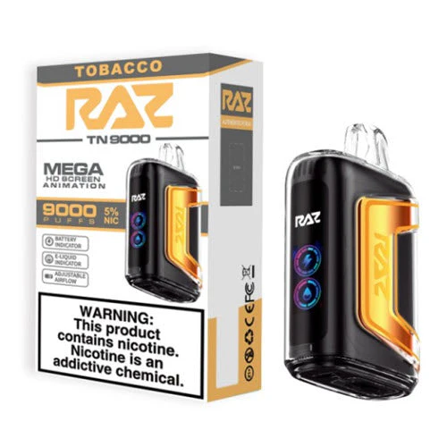 RAZ TN9000 Tobacco Disposable Vape – 9000 Puffs, 5% Nicotine, Rechargeable E-Cigarette with LED Display & Adjustable Airflow – Smooth Tobacco Flavor, Long-Lasting Vaping Device
