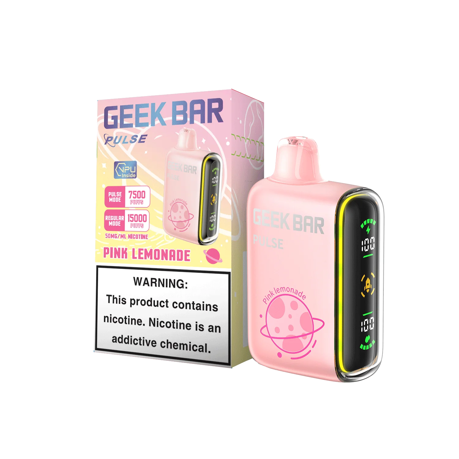 Geek Bar Pulse 15000 Pink Lemonade – Disposable Vape | Up to 15,000 Puffs | Dual Mode (Turbo & Regular) | 5% Nicotine Salt | Refreshing Pink Lemonade Flavor | Rechargeable | LED Display | Dual Mesh Coil