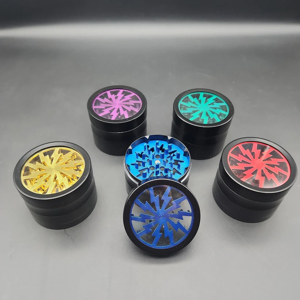 Grinder MG-35 – 4-Piece Herb Grinder with Assorted Colors – Durable Aluminum Alloy, Sharp Diamond Teeth, Magnetic Lid, Mesh Screen & Kief Catcher – Smoking Accessories