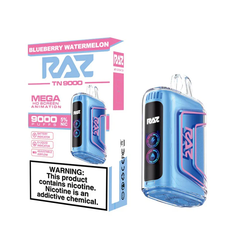 Raz TN9000 Puff Disposable Vape Blueberry Watermelon Flavor | Juicy Blueberry & Watermelon Blend 9,000 Puffs, USB-C Rechargeable, Pre-Filled E-Liquid | Fruity, Refreshing Nicotine Vape Pen for Adults
