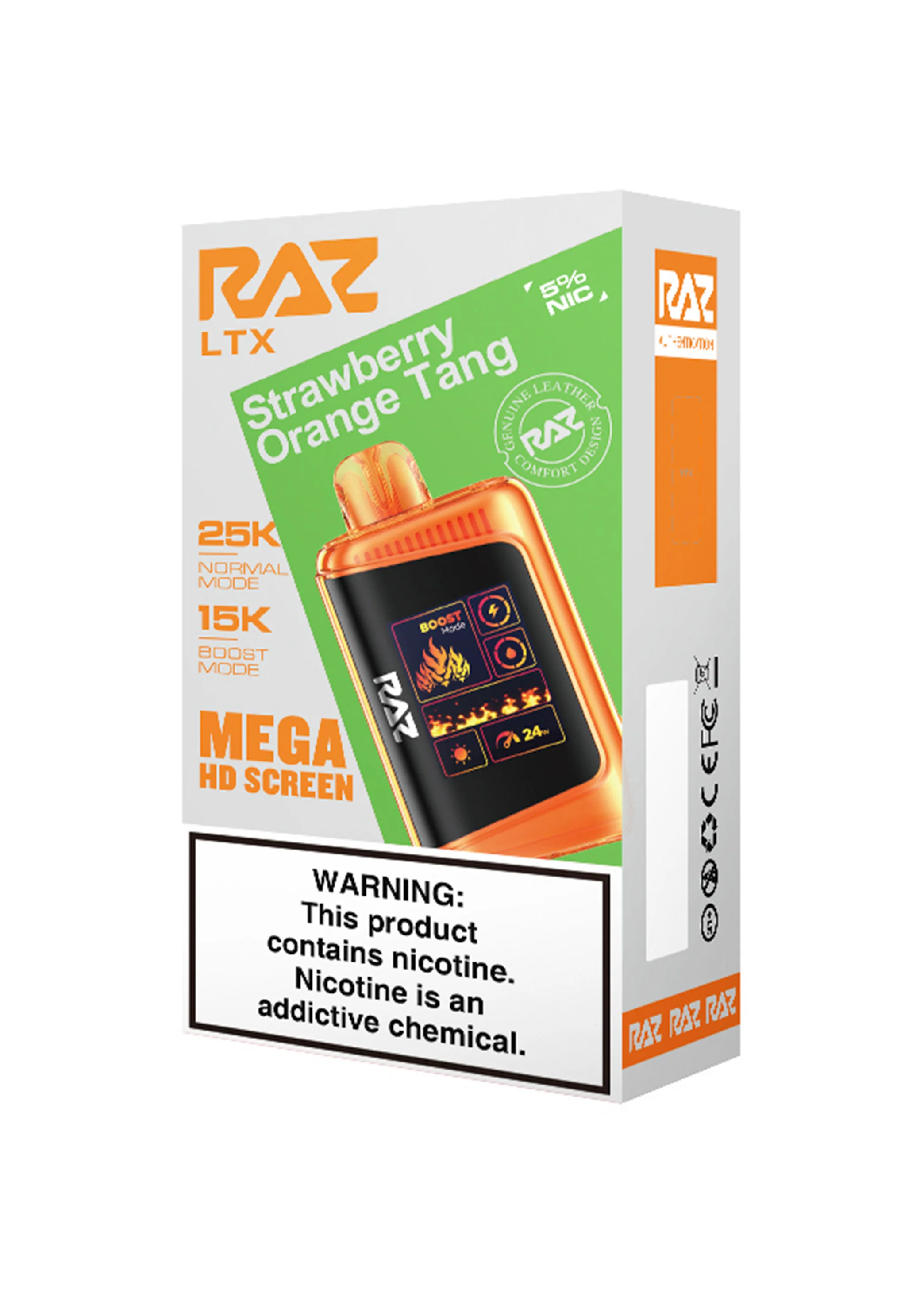 Raz LTX25K Puff Disposable Vape Strawberry Orange Tang Flavor | Sweet Strawberry & Citrus Blend 25,000 Puffs, USB-C Rechargeable, Pre-Filled E-Liquid | Fruity, Tangy High-Capacity Nicotine Vape Pen for Adults