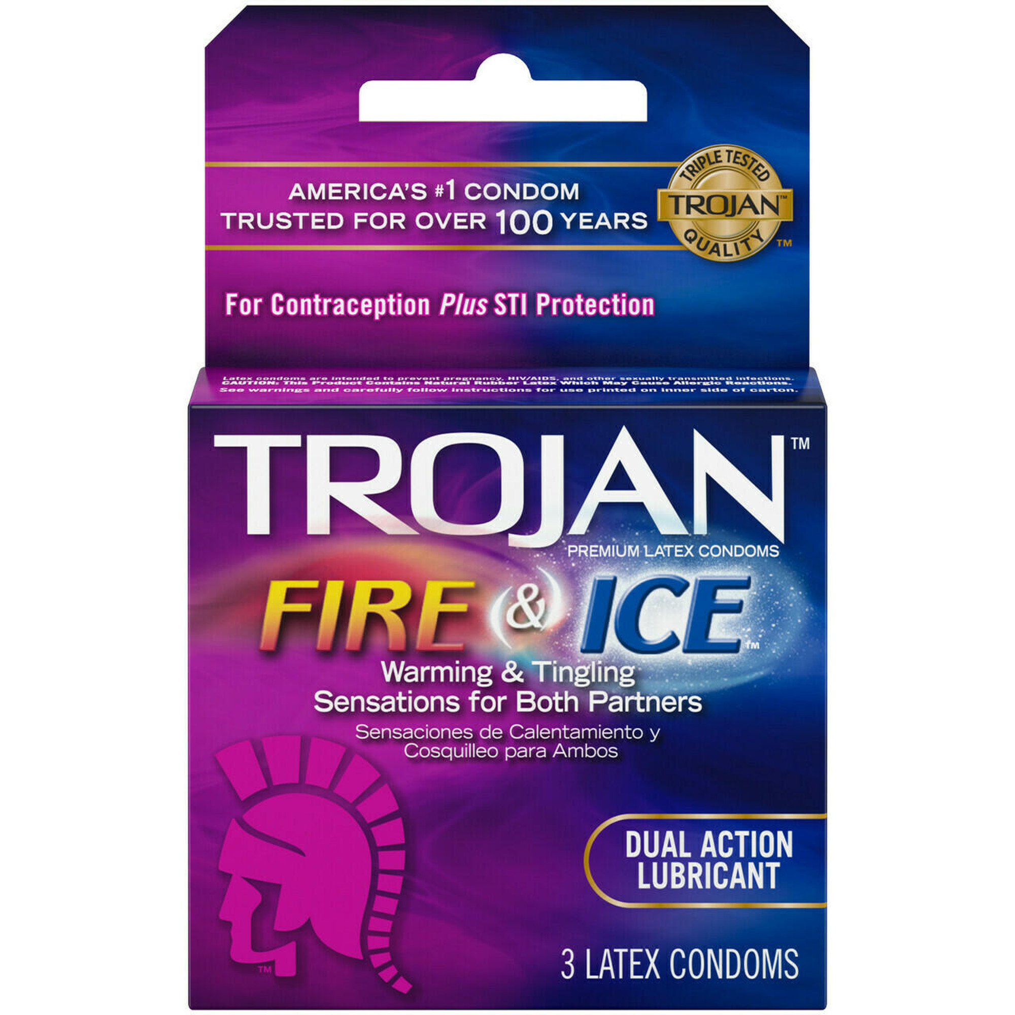 Trojan Fire & Ice Condoms 6 Count – Dual Action Lubricated Latex Condoms for Men – Tingling & Warming Sensations – Premium Protection – Individually Wrapped – 1/8