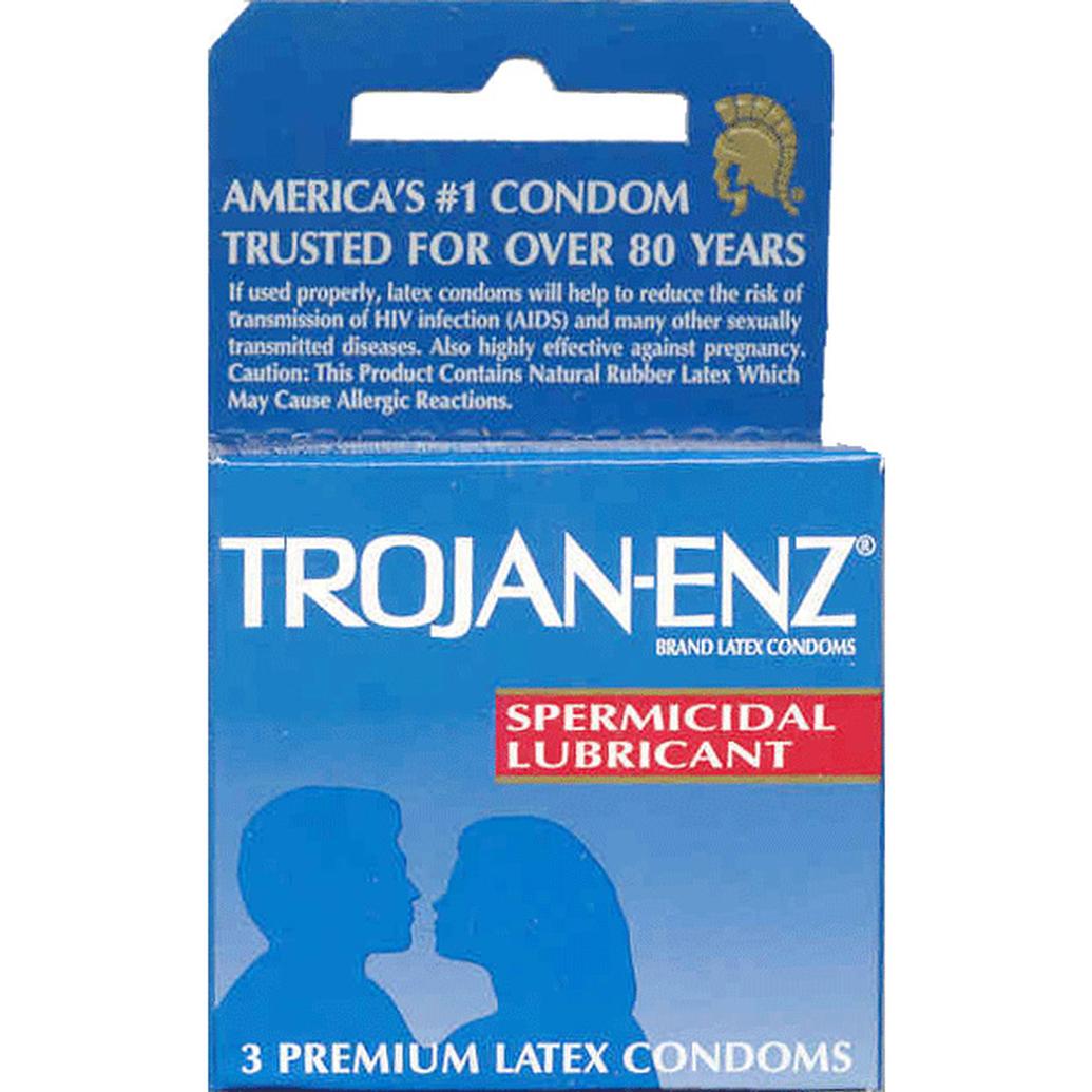 Trojan Spermicidal Condoms 3 Count – Latex Condoms with Spermicide Lubricant – Extra Pregnancy Protection – Classic Fit – Individually Wrapped – Dark Blue Box