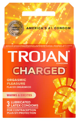 Trojan Charged Condoms 6 Count – Orange Box – Intensified Lubricant for Enhanced Sensation – Premium Latex, Classic Fit – Stimulating Experience – 1/8