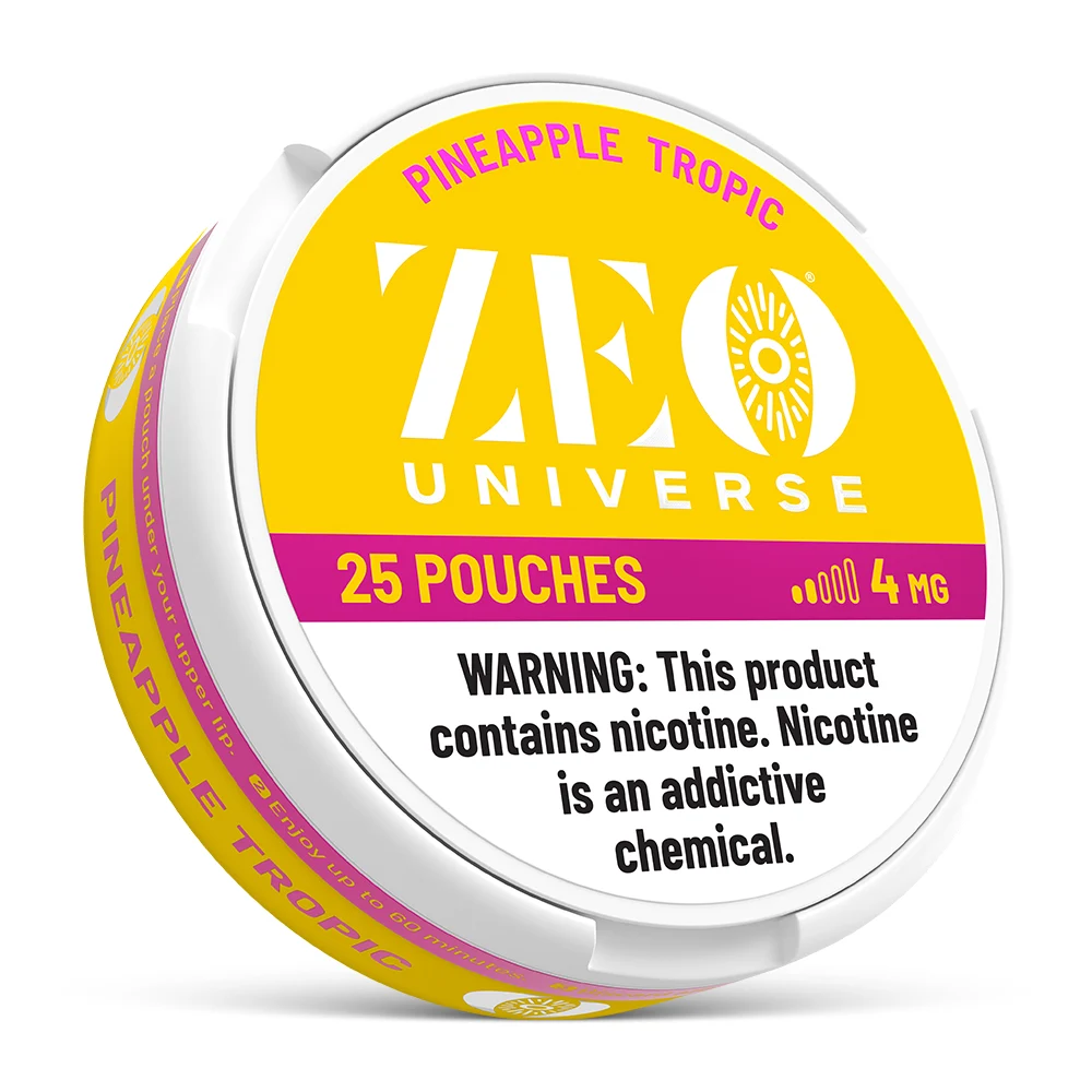 Zeo Pineapple Tropic 4mg Nicotine Pouches – Light Strength, Fruity Tropical Flavor – Tobacco-Free, Spit-Free, Smokeless Oral Nicotine – 15 Pouches Per Can for a Fresh Exotic Boost