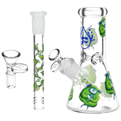 8" "The Essential" Glass Water Pipe – Smoke Purple (AL1033PU) | Compact Borosilicate Bong with Fixed Downstem | Durable Mini Rig for Dry Herb or Wax Use