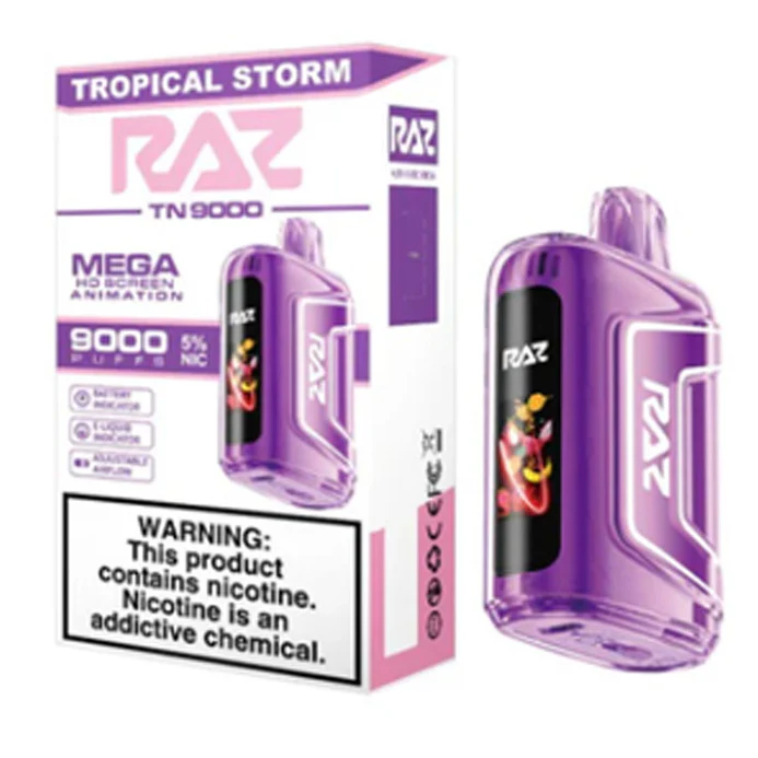 RAZ TN 9000 Tropical Storm Disposable Vape – 9,000 Puffs, 5% Nicotine, Dual Mesh Coil, USB-C Rechargeable – Exotic Fruit Blend with Bold, Juicy Flavor