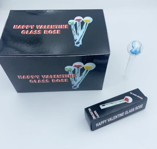 Happy Valentine Glass Rose-Pipe – 24pcs Gift Set | Elegant Glass Smoking Pipe in Rose Shape | Romantic Valentine’s Gift | Functional & Decorative | Bulk Party Favors for Adults