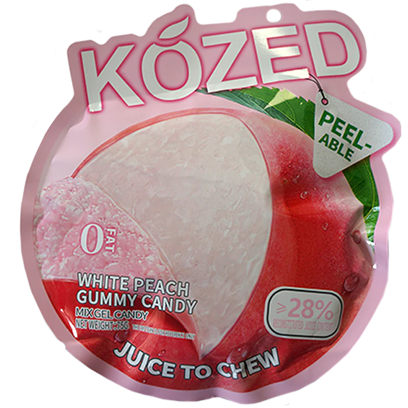 Kozed White Peach Gummy Candy – Juicy White Peach Flavor, Soft Chew, Resealable Pack, Made with Real Fruit Juice, Perfect for Snacking