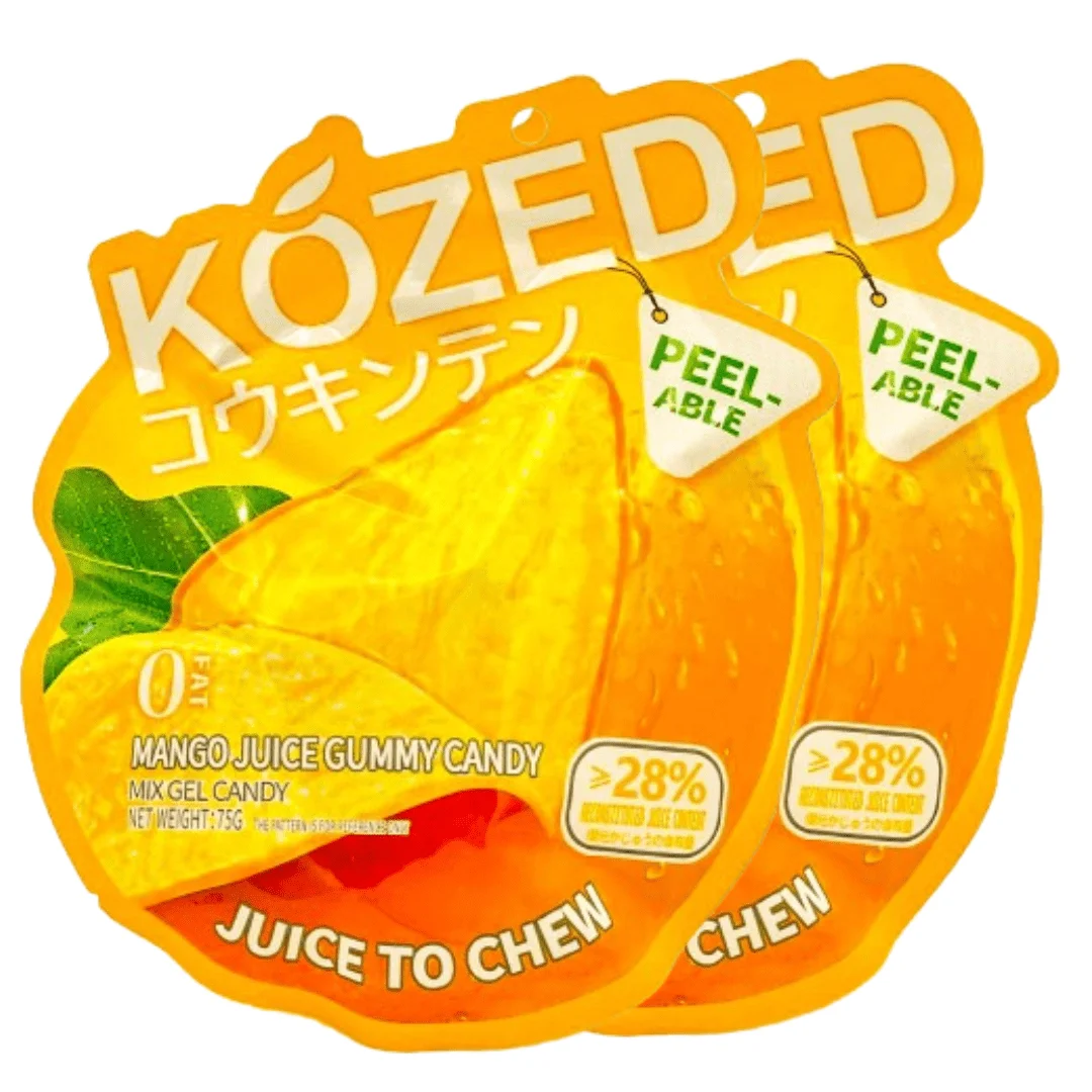 Kozed Mango Juice Gummy – Bursting Mango Flavor, Chewy Texture, Resealable Pack, Made with Real Fruit Juice, Perfect for Snacking