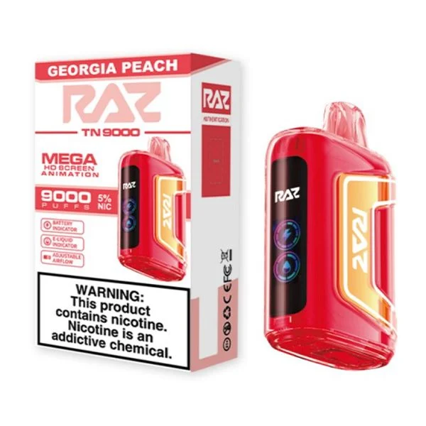 RAZ TN9000 Georgia Peach Disposable Vape – 9000 Puffs, 5% Nicotine, Rechargeable E-Cigarette with LED Display and Adjustable Airflow – Sweet Peach Flavor, Long-Lasting Vaping Device