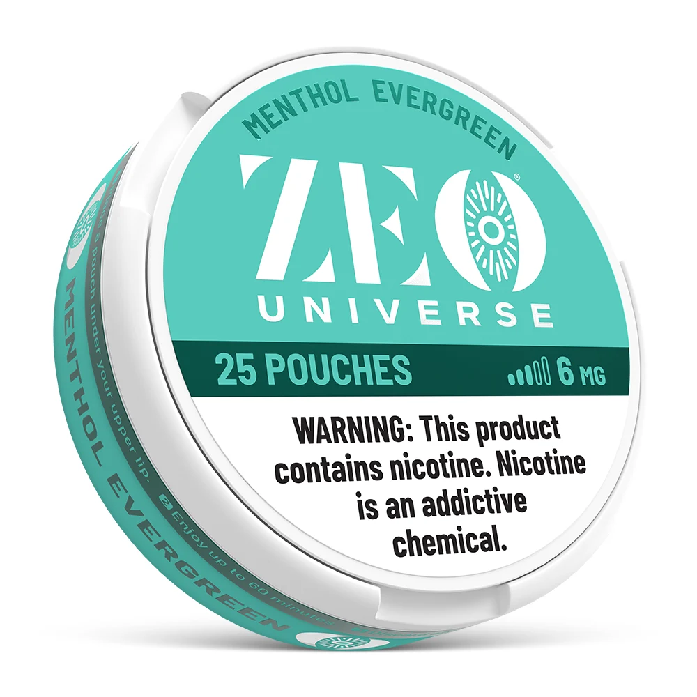 Zeo Menthol Evergreen 6mg Nicotine Pouches – Medium Strength, Tobacco-Free Mint Flavor – 15 Pouches Per Can – Spit-Free, Smokeless, Discreet Oral Nicotine for Everyday Freshness