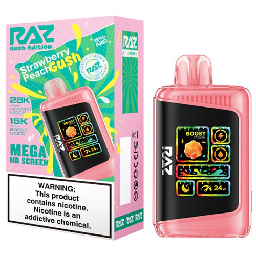 Raz Strawberry Peach Gush Ltx25K Disposable Vape – 25,000 Puffs, 5 Count Box, Rechargeable, Sweet Strawberry Peach Flavor, 5% Nicotine, Smooth Draw, Leak-Proof Design