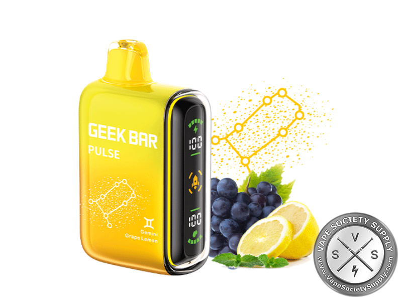 Geek Bar Pulse 15000 Puff Disposable Vape – Grape Lemon Flavor – Rechargeable E-Cigarette with Dual Mesh Coil – Sweet & Tangy Fruity Blend – Leakproof & Authentic Design