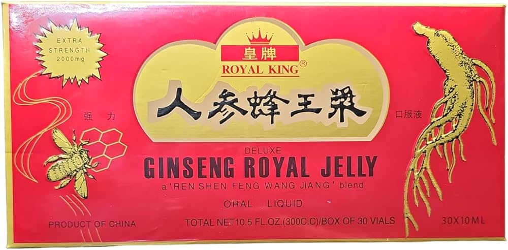 Royal King Ginseng Royal Jelly  Natural Energy, Vitality & Immune Support  Premium Herbal Supplement with Panax Ginseng & Royal Jelly 30 Capsules