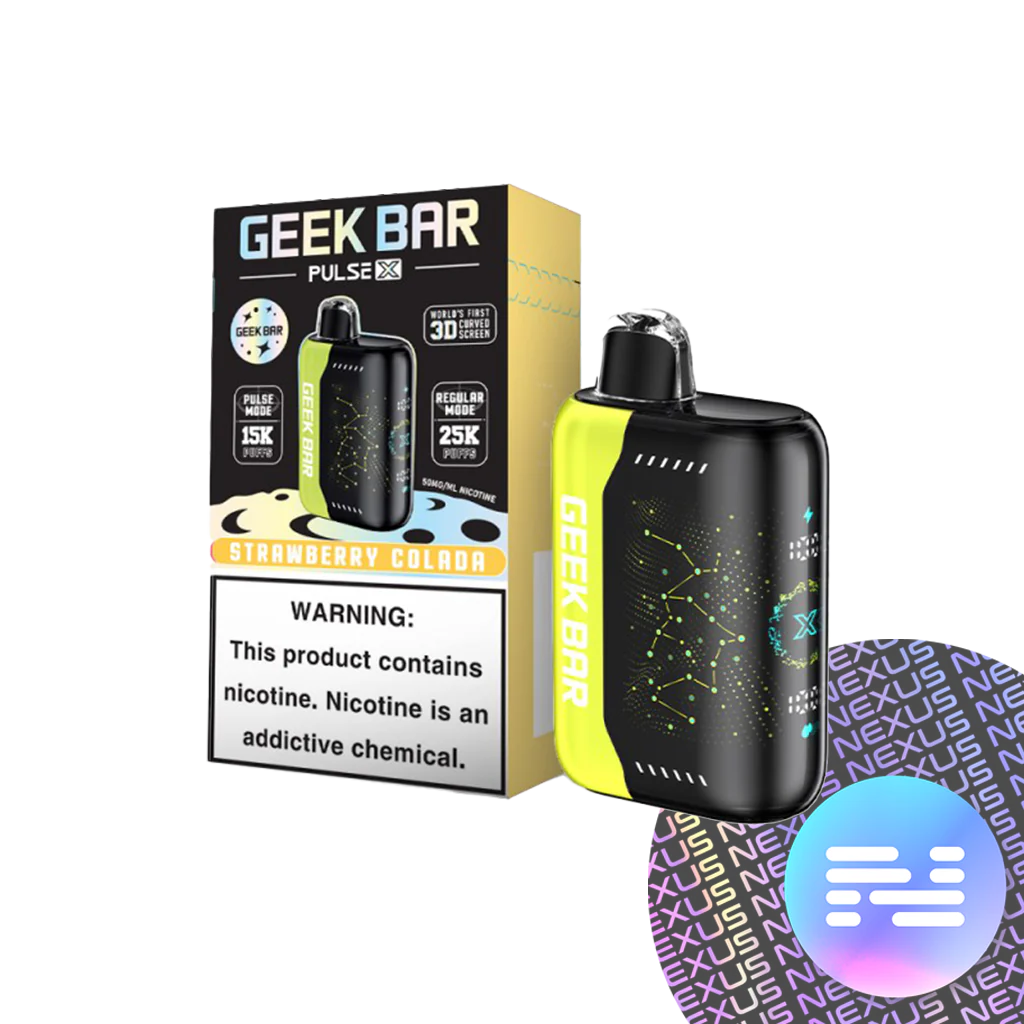 Geek Bar Pulse X 25000 Strawberry Colada – Disposable Vape | Up to 25,000 Puffs | Dual Mesh Coil | Turbo & Eco Modes | 5% Nicotine Salt | Strawberry Coconut Pineapple Flavor | Rechargeable | LED Display