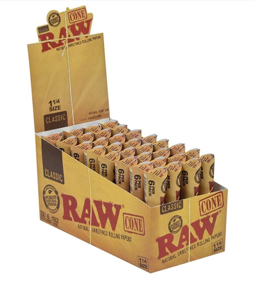 RAW Organic Hemp Cones – 32 Pack with 6 Cones per Pack – Pre-Rolled, Unrefined, 100% Organic – Easy to Fill, Slow Burning & Eco-Friendly