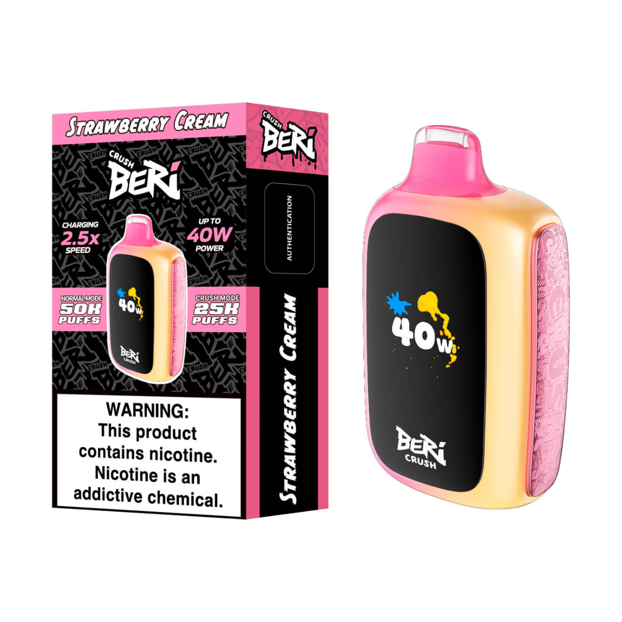 Beri Crush 50K Strawberry Cream Disposable Vape – 50,000 Puffs, 5 Count Box, Rechargeable, Sweet Strawberry Cream Flavor, 5% Nicotine, Smooth Draw, Leak-Proof Design
