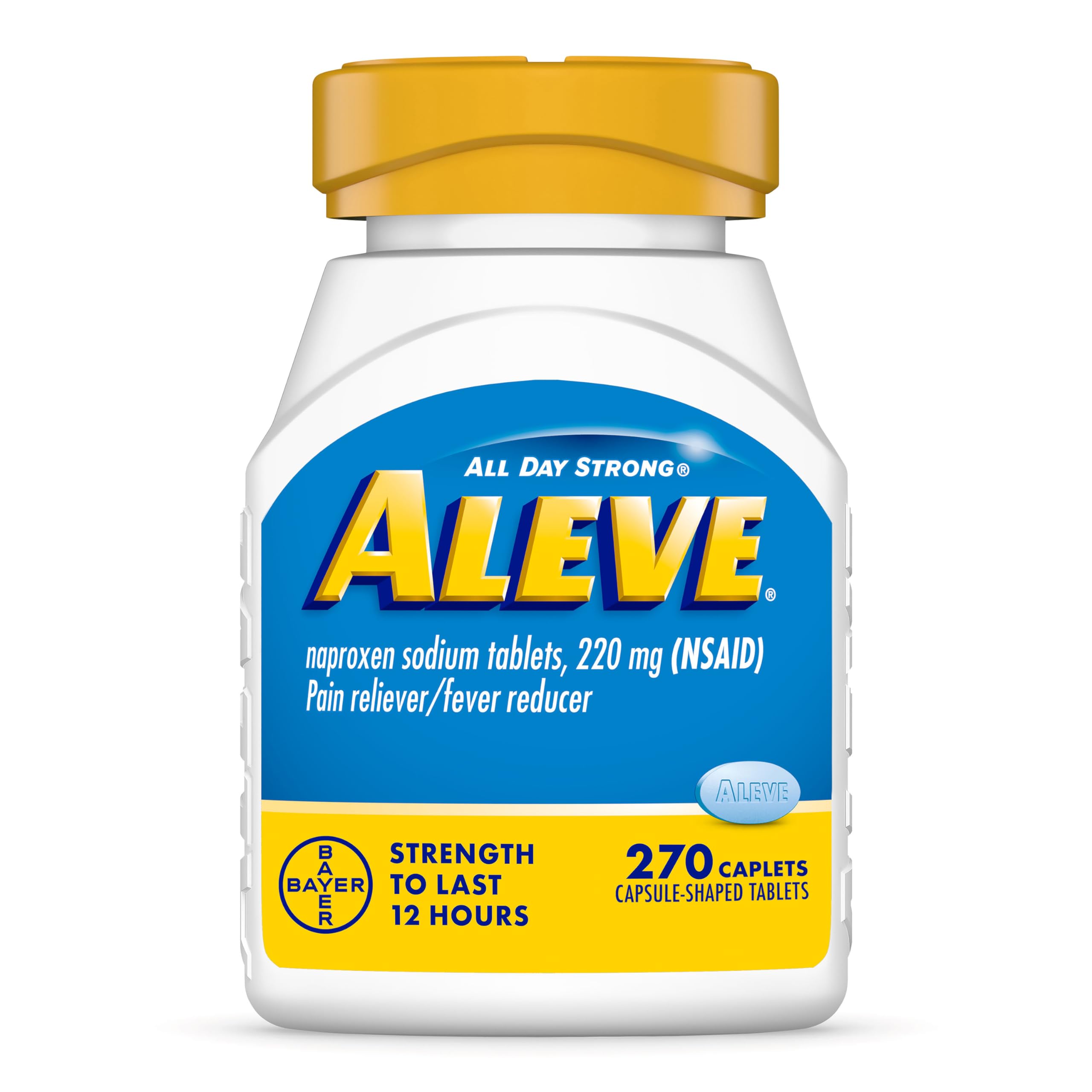 Aleve Pain Reliever & Fever Reducer Tablets, 220mg Naproxen Sodium, Long-Lasting All-Day Relief for Muscle, Joint & Back Pain – 18 Count