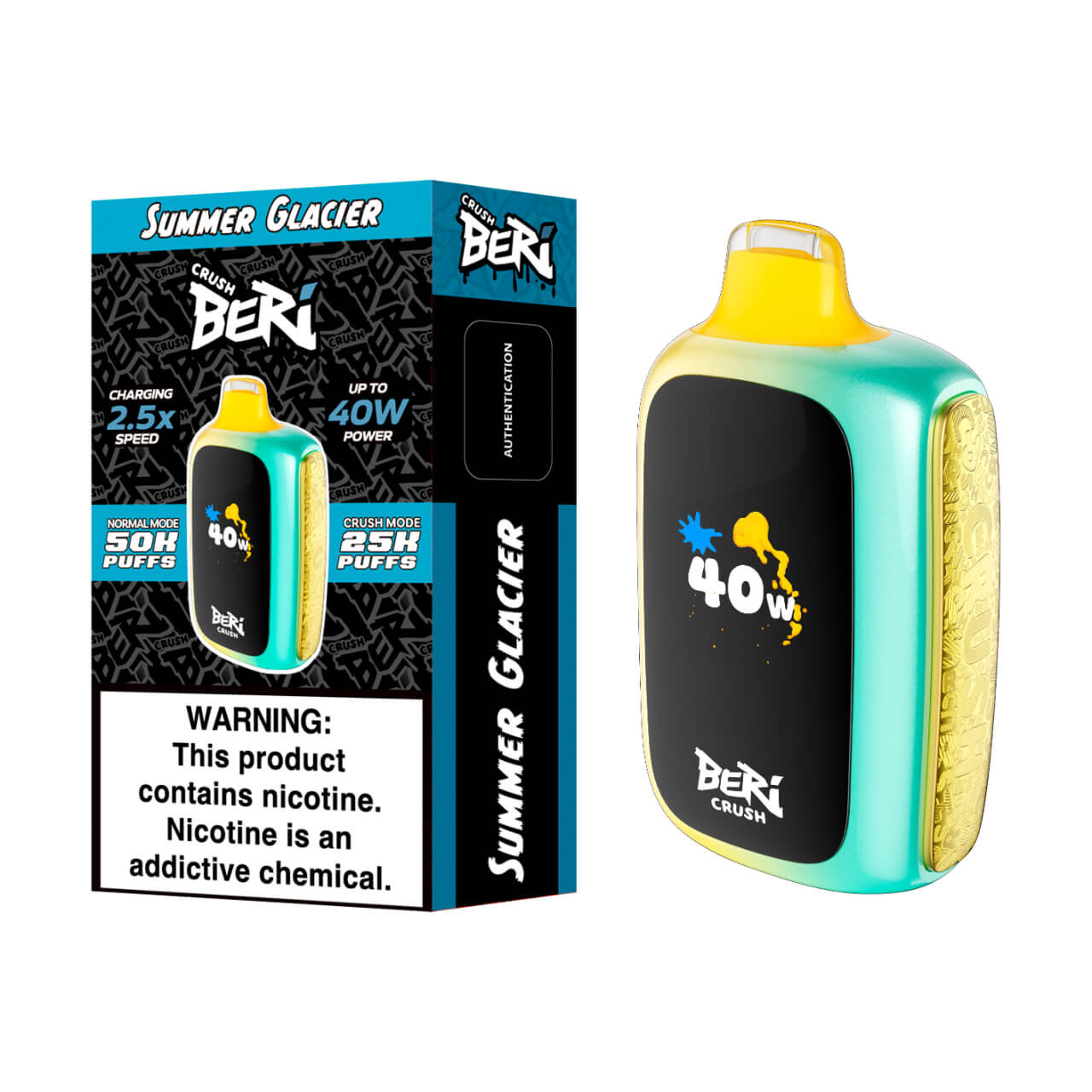 Beri Crush 50K Summer Glacier Disposable Vape – 50,000 Puffs, 5 Count Box, Rechargeable, Icy Menthol & Cool Fruit Fusion Flavor, 5% Nicotine, Smooth Draw, Leak-Proof Design