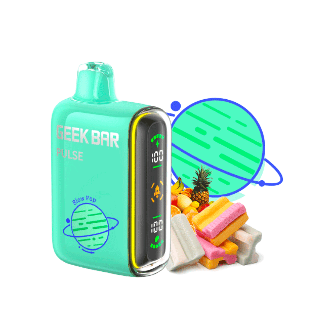 Geek Bar Pulse 15000 Blow Pop – Disposable Vape | Up to 15,000 Puffs | Dual Mode | Rechargeable | 5% Nicotine Salt | Sweet Candy & Bubblegum Flavor | LED Screen Display