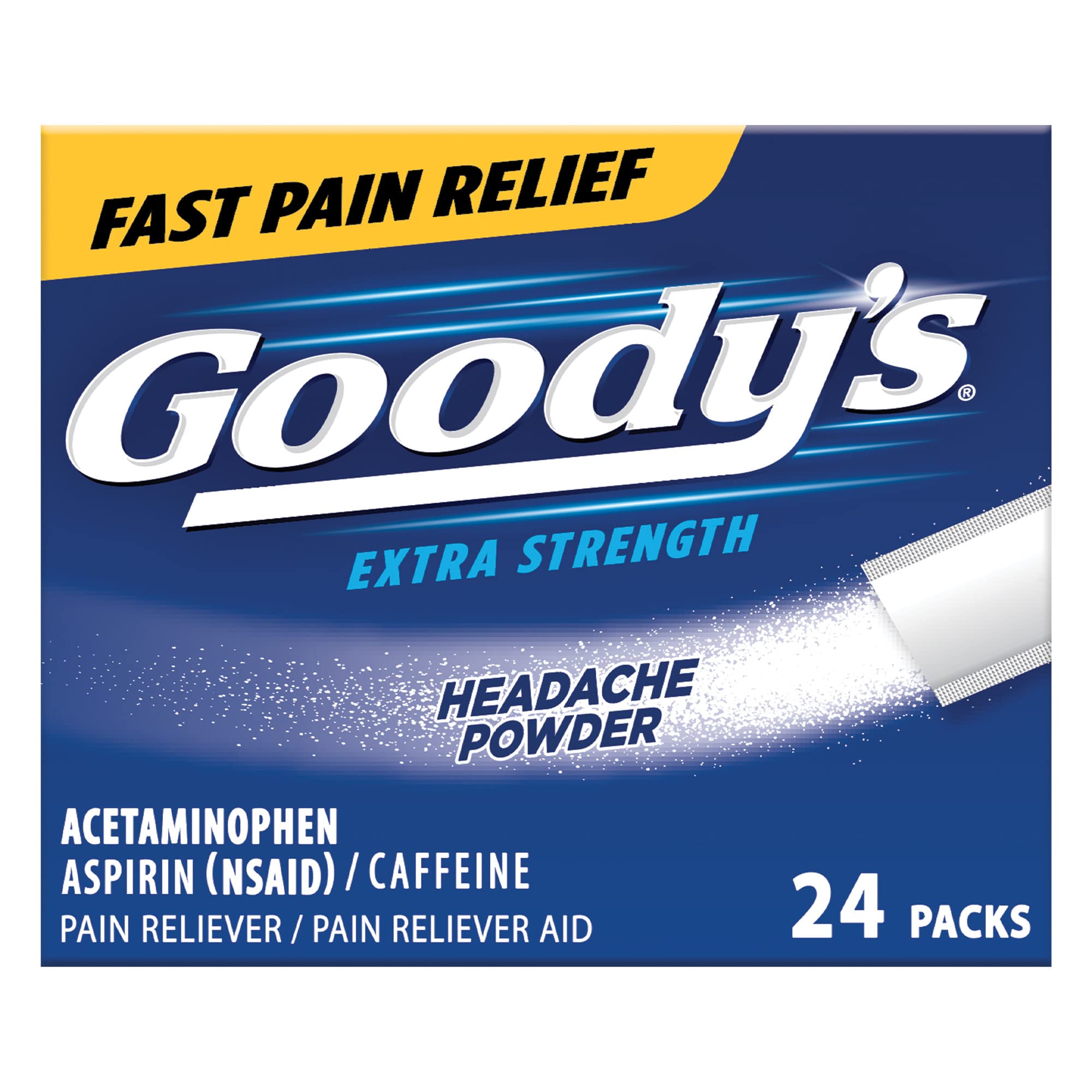 Goody's Extra Strength Headache Powder  Fast Pain Relief 36 Pack (2 Count Each)  Acetaminophen, Aspirin & Caffeine Relieves Headaches, Body Aches & Minor Pain