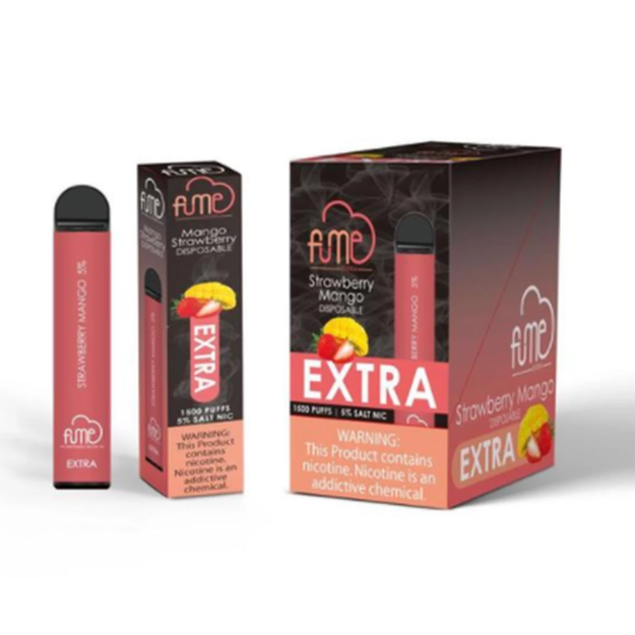 Fume Extra 1500 Puffs – Strawberry Mango Disposable Vape | 10 Count Box | Sweet Strawberry & Juicy Mango Flavor | Pre-Filled, 5% Nicotine, Long-Lasting Disposable Vape