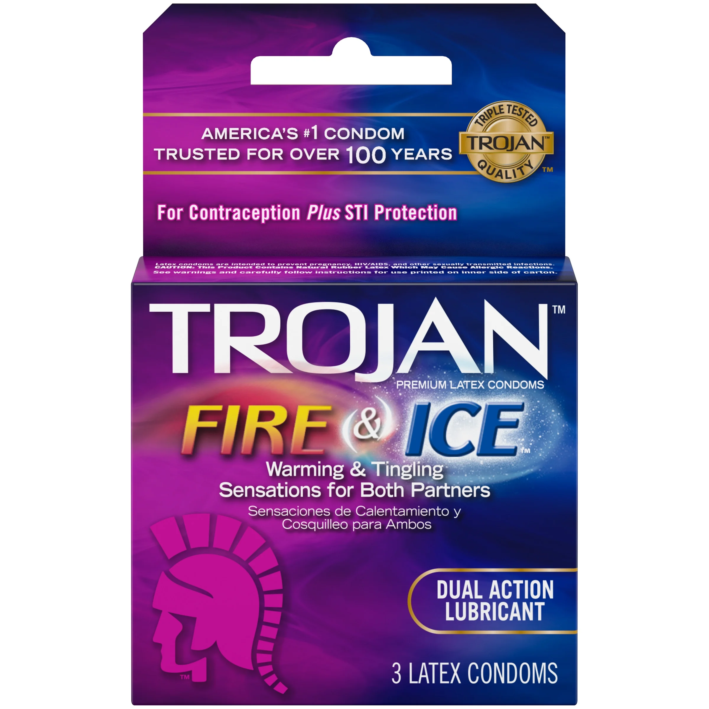Trojan Fire & Ice Condoms 6 Count – Dual Action Latex Condoms for Men – Tingling Warm & Cool Sensations – Lubricated for Pleasure – Premium Protection & Individually Wrapped