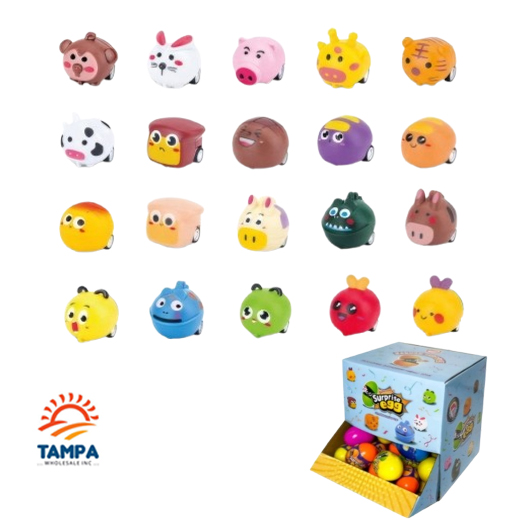 Capsule Pull Back Animal Car Candy Toys – GM Toy Candy Mini Animal Cars with Candy Inside – Fun Refillable Pull-Back Toys for Kids, Party Favors, Easter Basket Fillers, Bulk Wholesale Pack