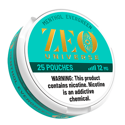 Zeo Menthol Evergreen 12mg Nicotine Pouches – Ultra Strong, Tobacco-Free, Cool Menthol Flavor – 15 Pouches Per Can – Spit-Free, Smokeless & Discreet Nicotine Alternative for Intense Satisfaction