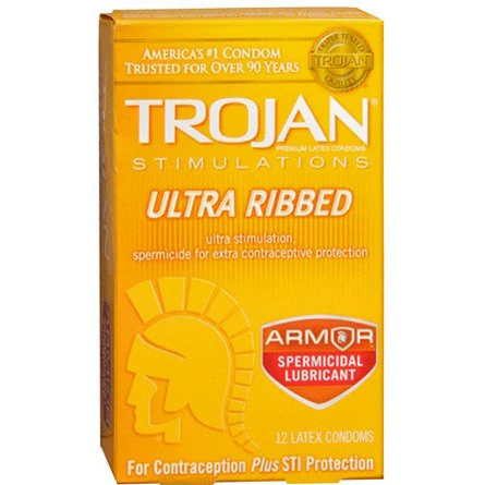 Trojan Ultra Ribbed Condoms 6 Count – Gold Box – Deep Ribbed Latex Condoms for Intense Stimulation – Lubricated, Classic Fit – Premium Protection – 1/8