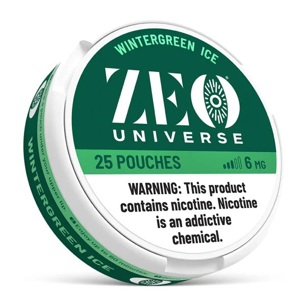 Zeo Wintergreen Ice 6mg Nicotine Pouches – Medium Strength, Refreshing Wintergreen Flavor – Tobacco-Free, Smokeless, Spit-Free – 15 Pouches Per Can for Clean, Minty Nicotine Boost