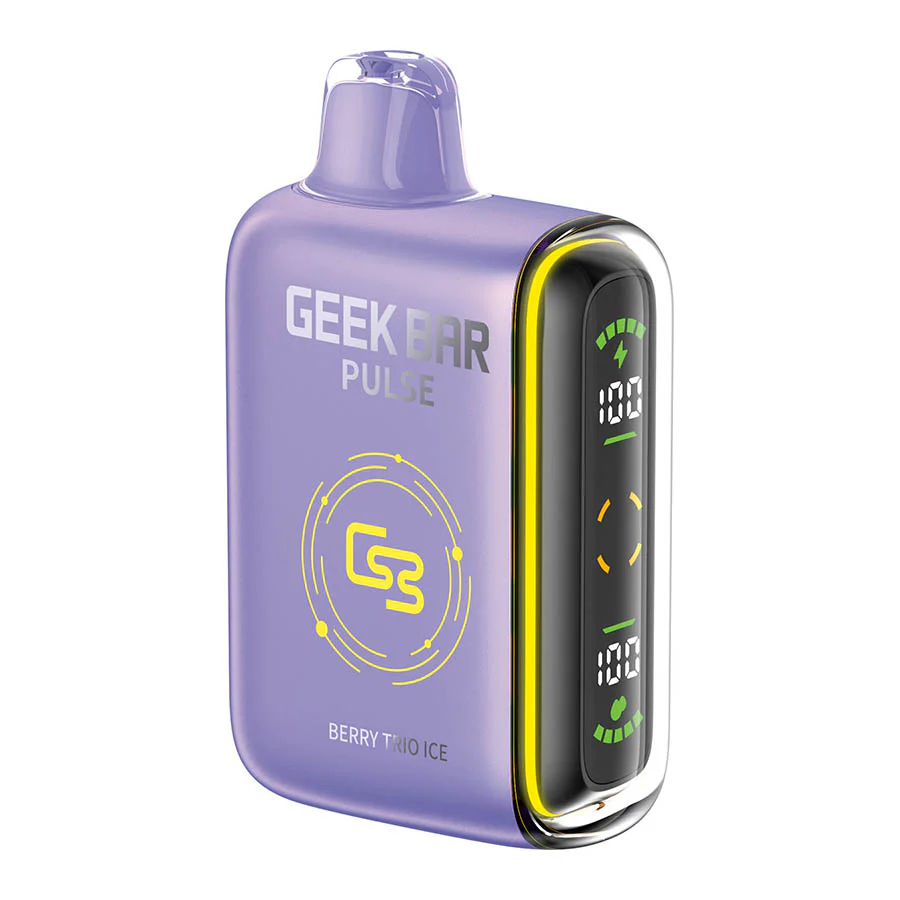 Geek Bar Pulse 20000 Triple Berry Ice – Disposable Vape | Up to 20,000 Puffs | Mixed Berry Menthol Flavor | 5% Nicotine Salt | Dual Mode (Turbo & Eco) | Smart LED Display | USB-C Rechargeable | Dual Mesh Coil