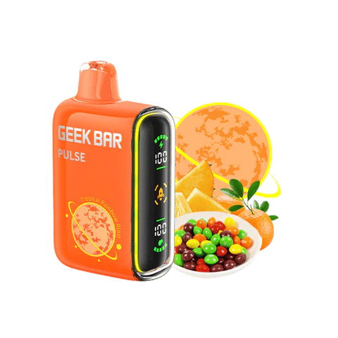 Geek Bar Pulse 15000 Puffs – Tropical Rainbow Blast | Disposable Vape Pen | Dual Mesh Coil | Flavorful Nicotine Vaporizer | LED Screen | Rechargeable | Premium Fruit Blend – 1 Count