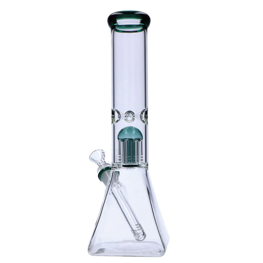 8.5" The Tribal Beaker Glass Water Pipe – Teal (AL6221TE) | Borosilicate Beaker Bong with Tribal Art | Durable & Smooth-Hitting Piece for Dry Herb or Wax