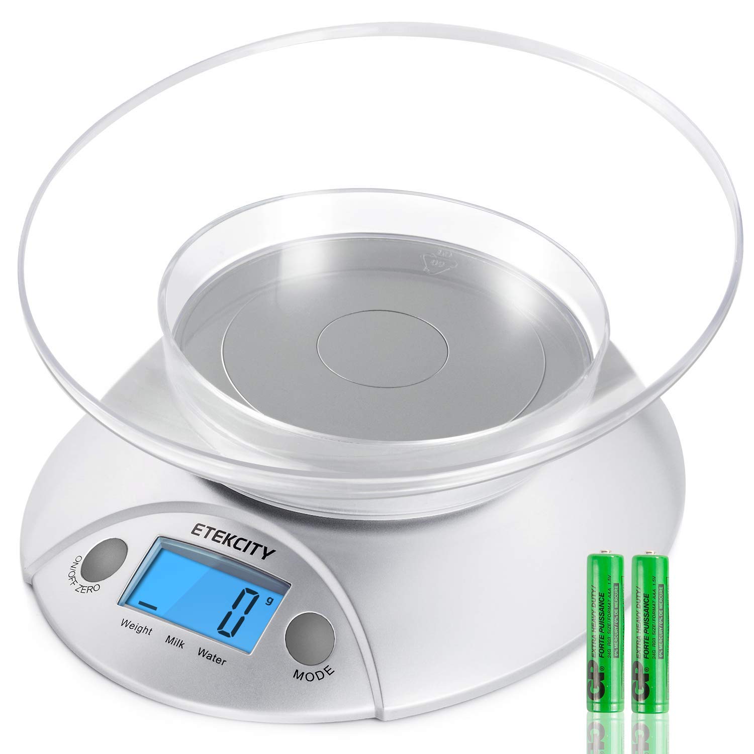 AWS-2K Digital Kitchen Scale with Bowl – 2000g x 0.1g High-Precision Food Scale (White) – Tare Function, LCD Display, Multi-Unit Conversion – Ideal for Baking, Cooking, and Portion Control
