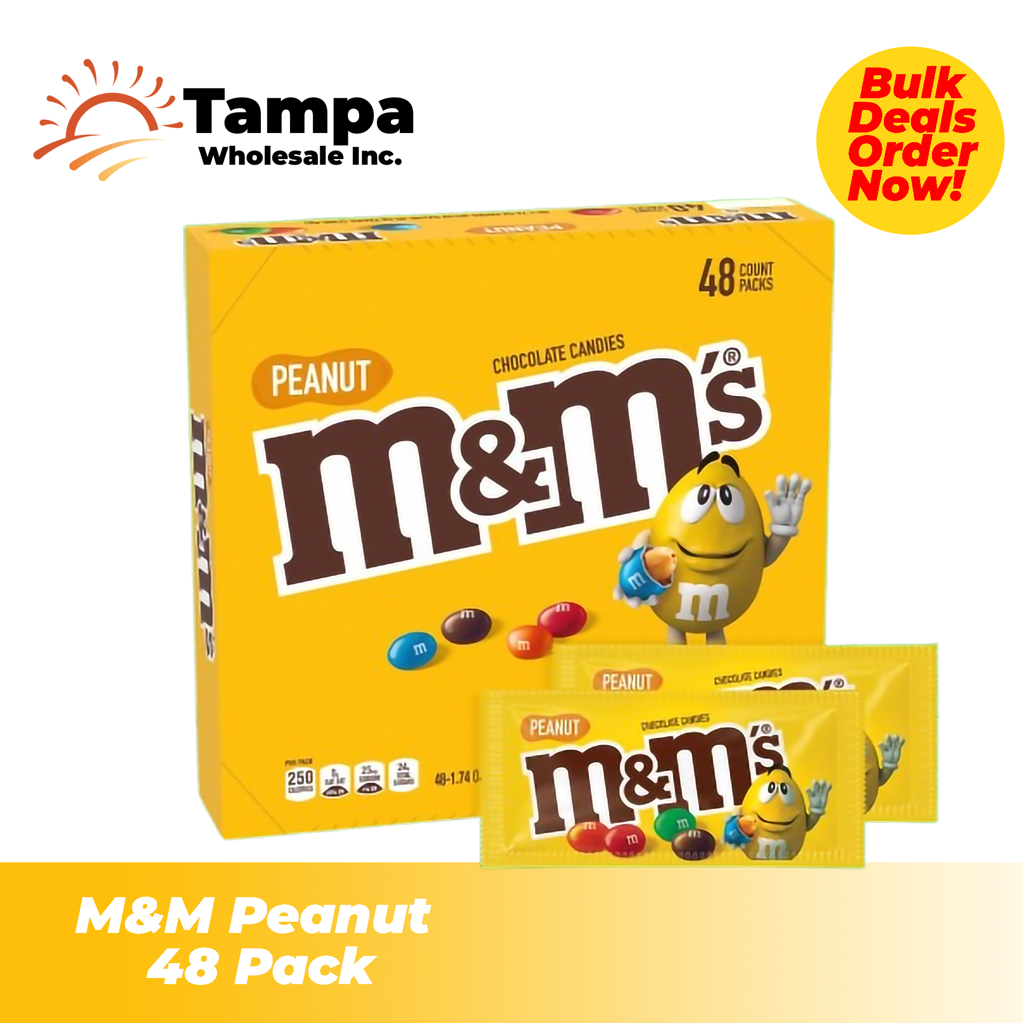 M&M’s Peanut Chocolate Candy – 48-Pack Box (1.74 oz Each) – Bulk Candy for Snacks, Vending Machines, Parties, Offices – Sweet Deal on TampaWholesaleInc.us