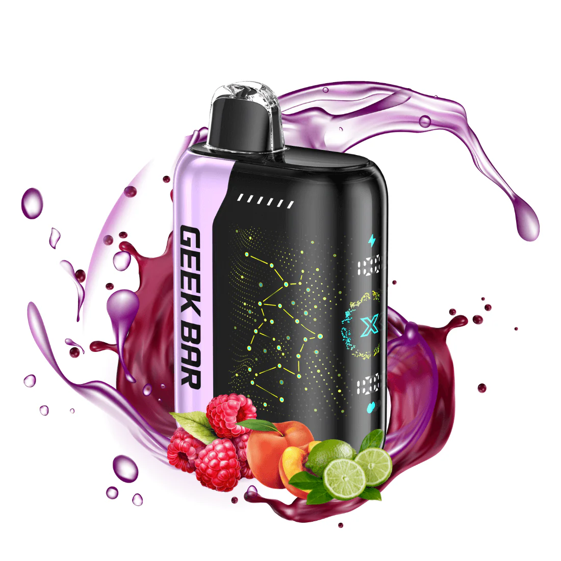 Geek Bar Pulse 25000 Puff Disposable Vape – Raspberry Peach Lime Flavor – Rechargeable E-Cigarette with Smart LED Display & Dual Mesh Coil – Fruity Citrus Blend – Leakproof & Authentic Design