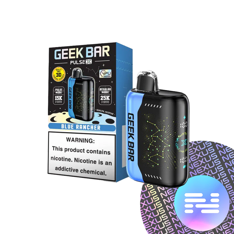 Geek Bar Pulse X 25000 Blue Rancher – Disposable Vape | 25,000 Puffs | 5% Nicotine Salt | Sweet Blue Candy Flavor | Dual Mode (Turbo & Eco) | Smart Display | USB-C Rechargeable