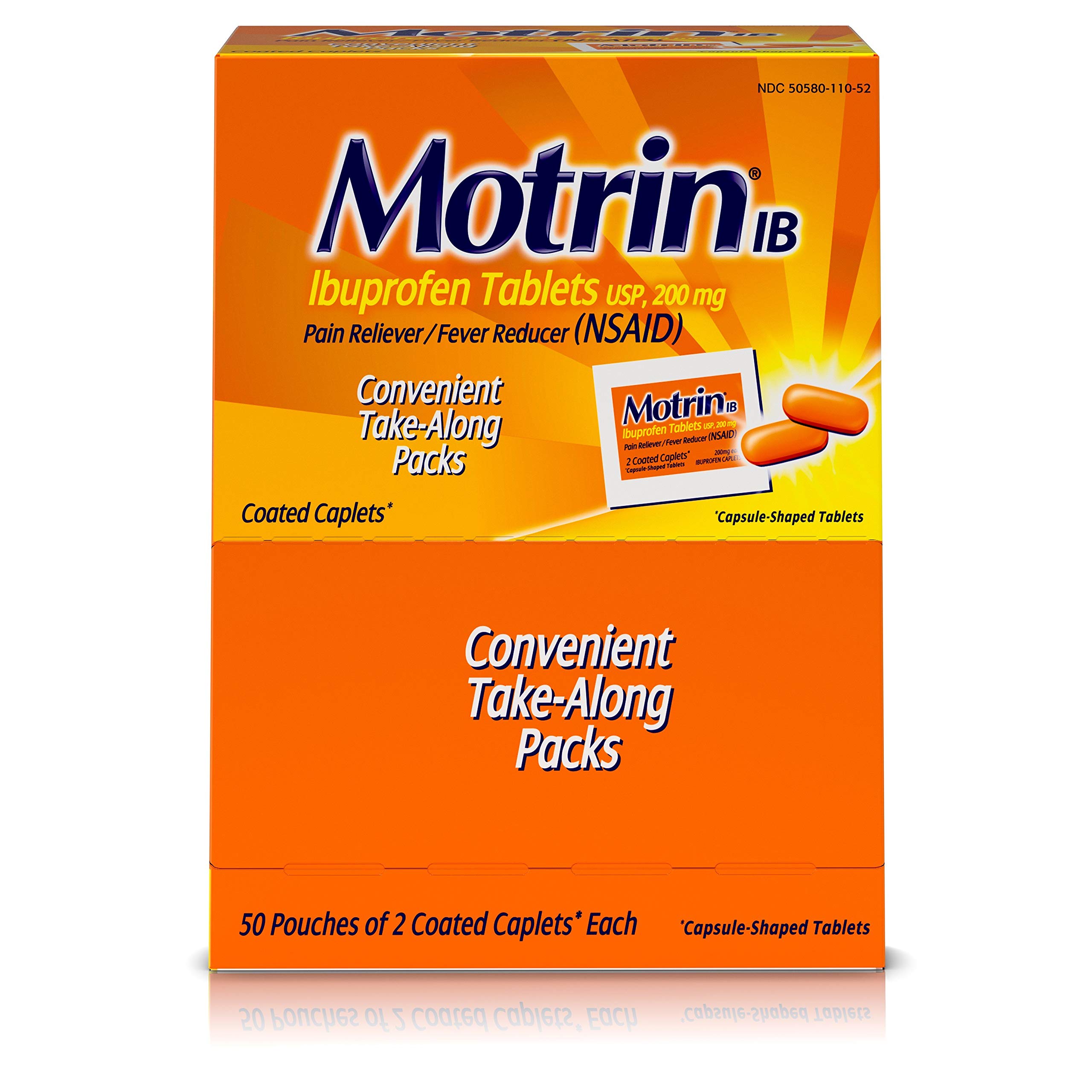 Motrin IB Pain Reliever – 2 Pack – 200mg Ibuprofen Tablets – Fast-Acting for Headaches, Back Pain, Arthritis, Menstrual Pain, and Minor Aches & Pains – 100 Tablets Total